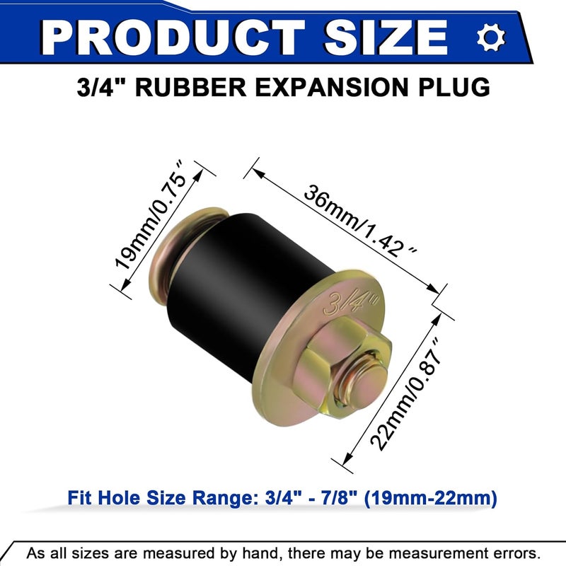 Daptemn 3/4" Rubber Expansion Freeze Plugs, 8PCS Automotive Engine Expandable Freeze Rubber Plugs Fit Hole: 3/4" - 7/8" (19 mm - 22 mm) - Image 2
